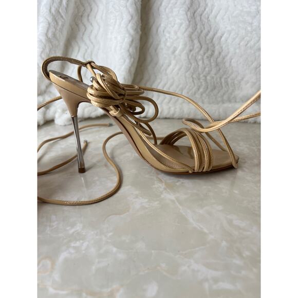 Schutz Nude Strappy Ankle Tie Adeline Patent Stiletto Heels Sandal Women 8.5 US - Picture 5 of 13
